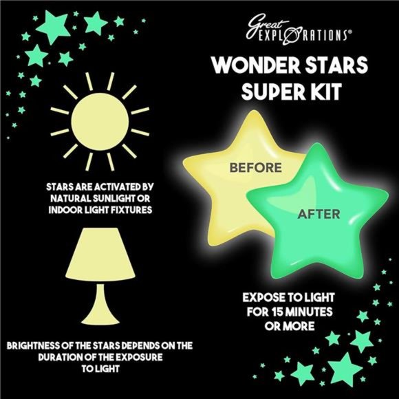 Wonder Stars Super Kit, Glow In The Dark Ceiling Stars. 150 Pieces In 4 Sizes - Picture 2 of 5